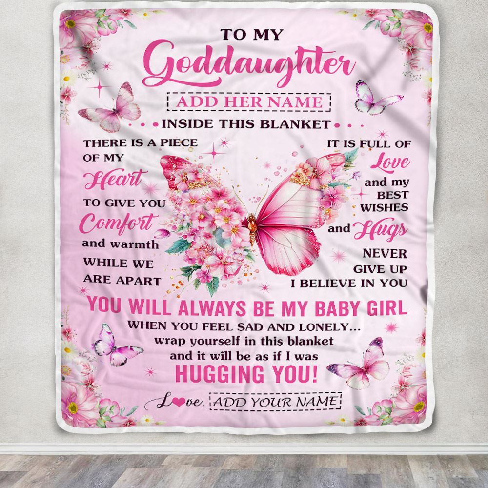 Personalized To My Goddaughter Gifts From Aunt Blanket Floral Butterfly Birthday Gifts For Goddaughter Graduation Christmas Customized Fleece Throw Blanket | siriusteestore
