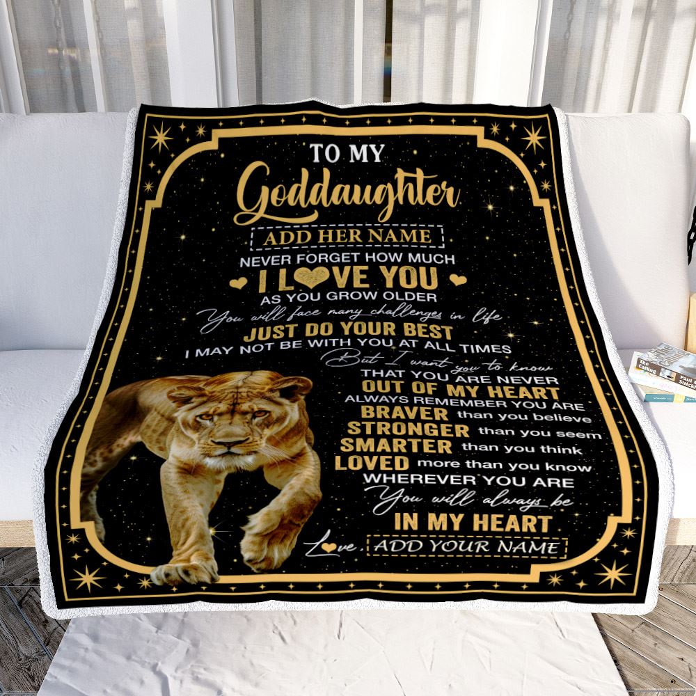 Personalized To My Goddaughter Gifts From Aunt Blanket Lion I Love You Graduation Birthday Gifts For Goddaughter Christmas Customized Fleece Throw Blanket | siriusteestore