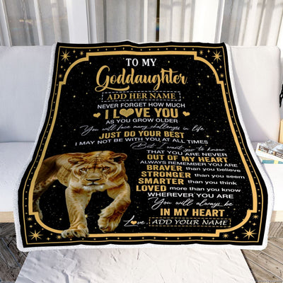 Personalized To My Goddaughter Gifts From Aunt Blanket Lion I Love You Graduation Birthday Gifts For Goddaughter Christmas Customized Fleece Throw Blanket | siriusteestore