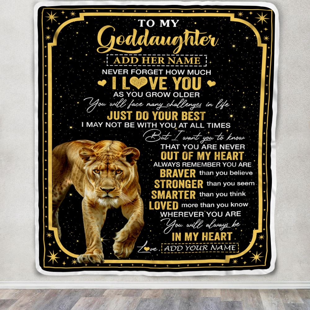 Personalized To My Goddaughter Gifts From Aunt Blanket Lion I Love You Graduation Birthday Gifts For Goddaughter Christmas Customized Fleece Throw Blanket | siriusteestore