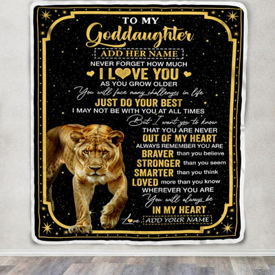 Personalized To My Goddaughter Gifts From Aunt Blanket Lion I Love You Graduation Birthday Gifts For Goddaughter Christmas Customized Fleece Throw Blanket | siriusteestore