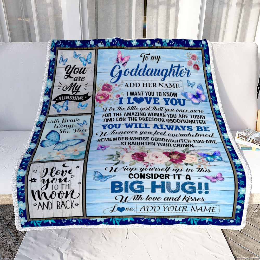 Personalized To My Goddaughter Gifts From Aunt Butterfly You Are My Sunshine Love You To The Moon Custom Goddaughter Birthday Gifts Christmas Fleece Blanket | siriusteestore