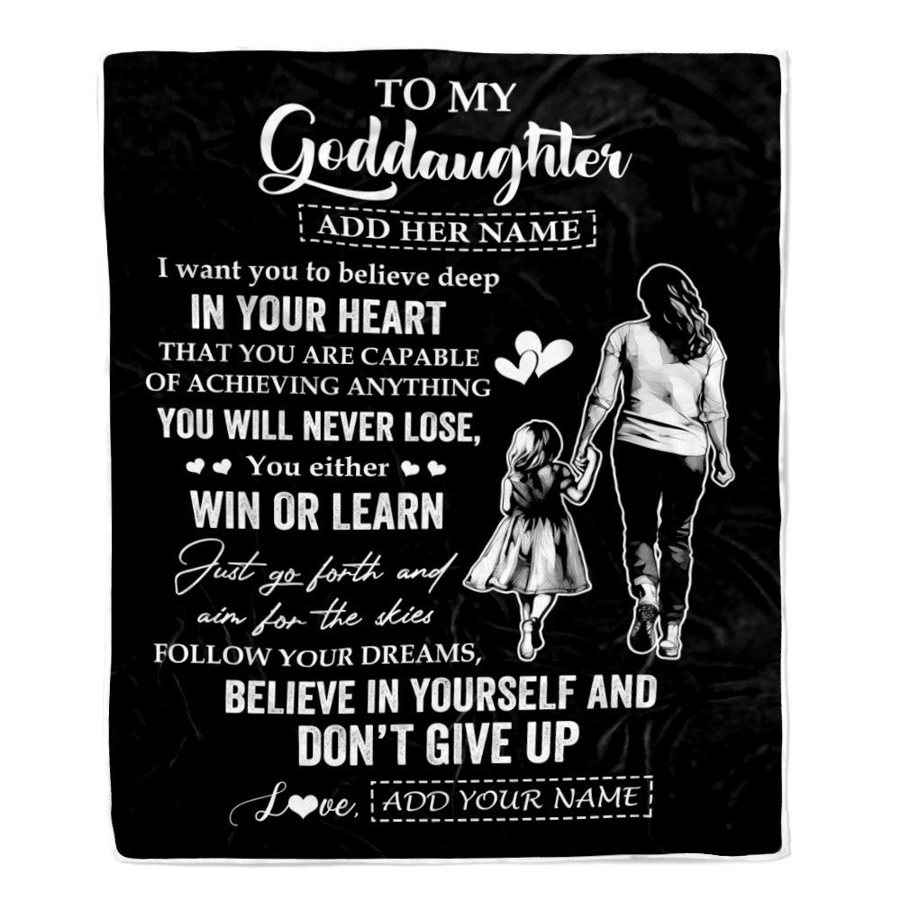 Personalized To My Goddaughter Gifts From Aunt Don't Give Up Godmother Gifts For Goddaughter Birthday Graduation Christmas Customized Fleece Throw Blanket | siriusteestore