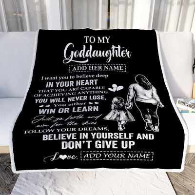 Personalized To My Goddaughter Gifts From Aunt Don't Give Up Godmother Gifts For Goddaughter Birthday Graduation Christmas Customized Fleece Throw Blanket | siriusteestore