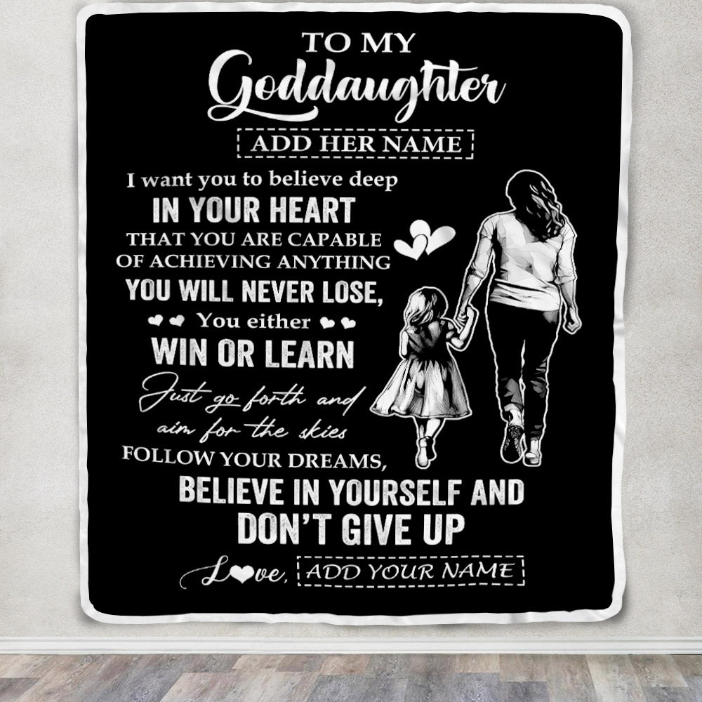 Personalized To My Goddaughter Gifts From Aunt Don't Give Up Godmother Gifts For Goddaughter Birthday Graduation Christmas Customized Fleece Throw Blanket | siriusteestore