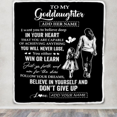 Personalized To My Goddaughter Gifts From Aunt Don't Give Up Godmother Gifts For Goddaughter Birthday Graduation Christmas Customized Fleece Throw Blanket | siriusteestore