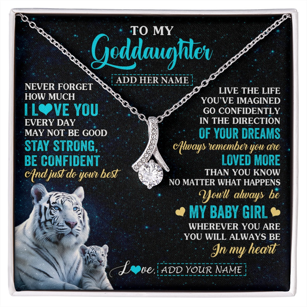Alluring Beauty Necklace 14K White Gold Finish | 1 | Personalized To My Goddaughter Gifts From Aunt Necklace White Tiger Never Forget How Much I Love You Goddaughter Birthday Christmas Gift Box Message Card | siriusteestore.myshopify