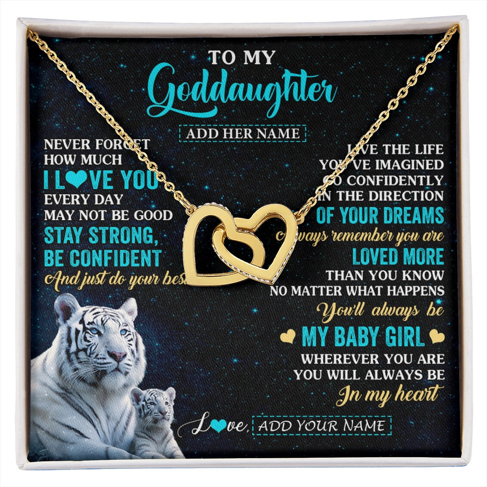 Interlocking Hearts Necklace 18K Yellow Gold Finish | 1 | Personalized To My Goddaughter Gifts From Aunt Necklace White Tiger Never Forget How Much I Love You Goddaughter Birthday Christmas Gift Box Message Card | siriusteestore.myshopify