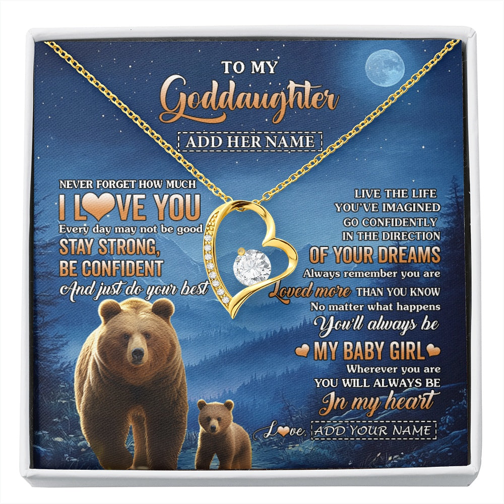 Forever Love Necklace 18K Yellow Gold Finish | 1 | Personalized To My Goddaughter Gifts From Aunt Uncle Auntie Bear Never Forget How Much I Love You Goddaughter Birthday Christmas Custom Gift Box Message Card | siriusteestore.myshopify
