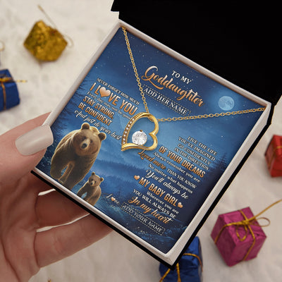 Forever Love Necklace 18K Yellow Gold Finish | 2 | Personalized To My Goddaughter Gifts From Aunt Uncle Auntie Bear Never Forget How Much I Love You Goddaughter Birthday Christmas Custom Gift Box Message Card | siriusteestore.myshopify