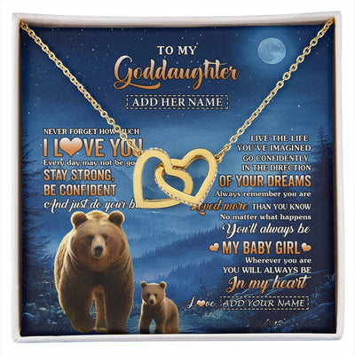 Interlocking Hearts Necklace 18K Yellow Gold Finish | 1 | Personalized To My Goddaughter Gifts From Aunt Uncle Auntie Bear Never Forget How Much I Love You Goddaughter Birthday Christmas Custom Gift Box Message Card | siriusteestore.myshopify