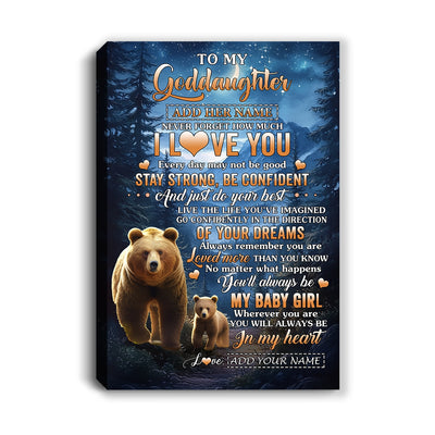 Personalized To My Goddaughter Gifts From Aunt Uncle Auntie Canvas Bear Never Forget How Much I Love You Goddaughter Birthday Graduation Christmas Custom Print Framed Canvas | siriusteestore