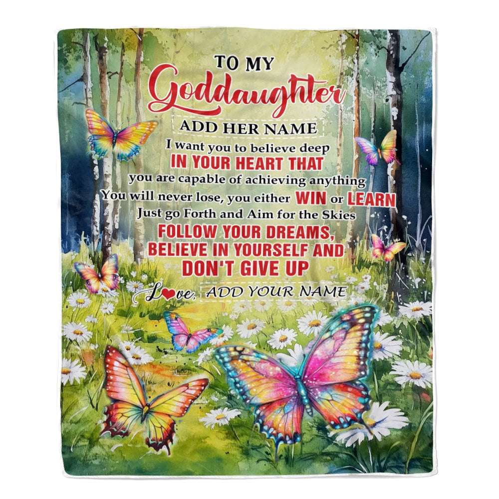 Personalized To My Goddaughter Gifts From Aunt Uncle Don't Give Up Butterfly Gifts For Goddaughter Birthday Graduation Christmas Customized Fleece Blanket | siriusteestore