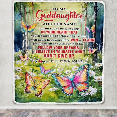 Personalized To My Goddaughter Gifts From Aunt Uncle Don't Give Up Butterfly Gifts For Goddaughter Birthday Graduation Christmas Customized Fleece Blanket | siriusteestore