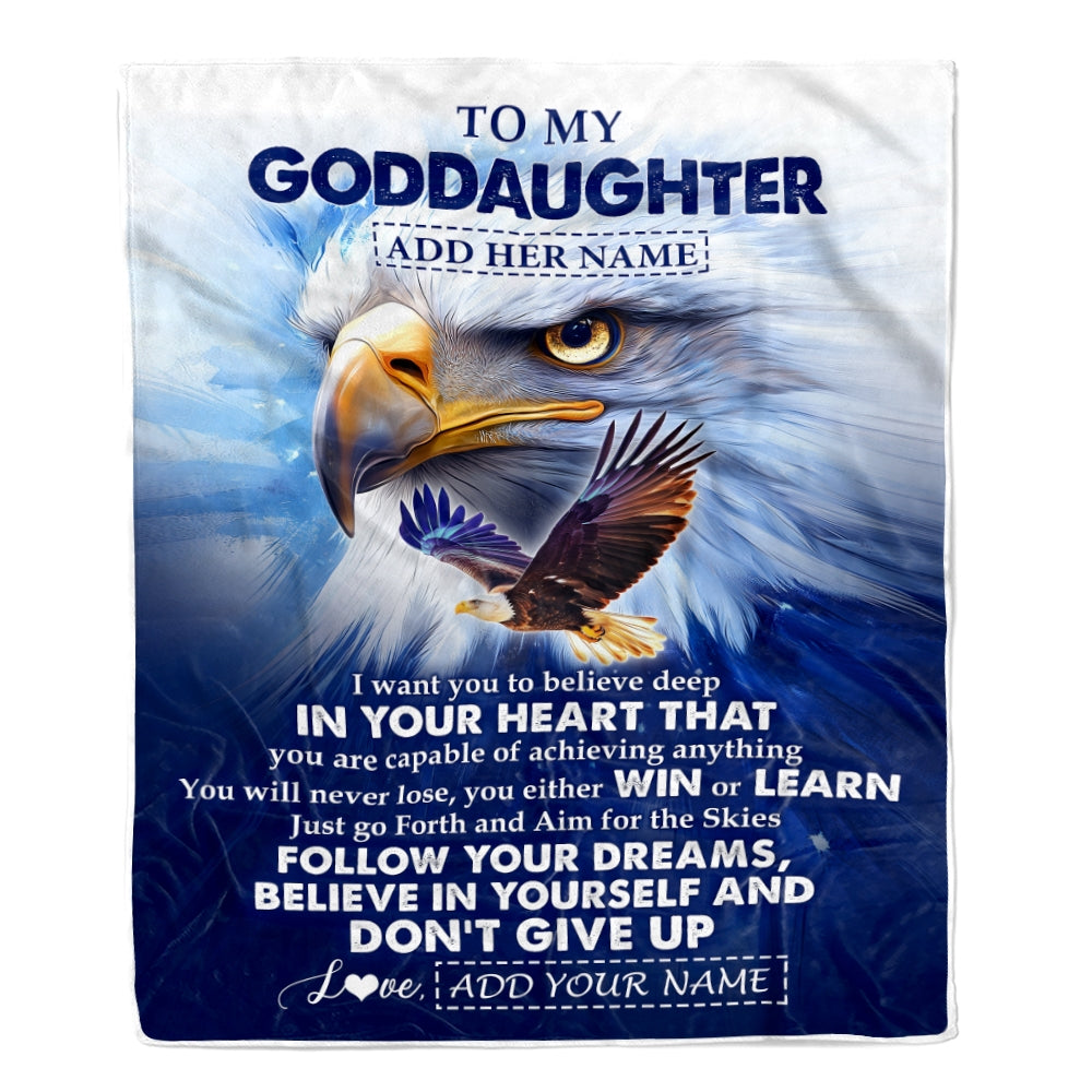 Personalized To My Goddaughter Gifts From Aunt Uncle Don't Give Up Eagle Gifts For Goddaughter Birthday Graduation Christmas Customized Fleece Throw Blanket | siriusteestore