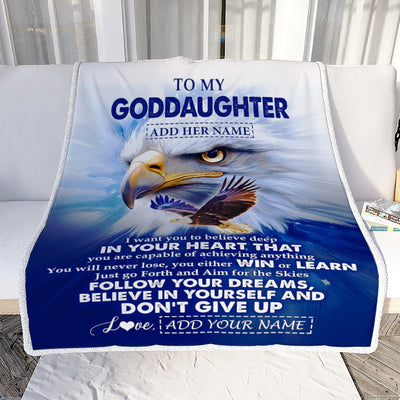Personalized To My Goddaughter Gifts From Aunt Uncle Don't Give Up Eagle Gifts For Goddaughter Birthday Graduation Christmas Customized Fleece Throw Blanket | siriusteestore