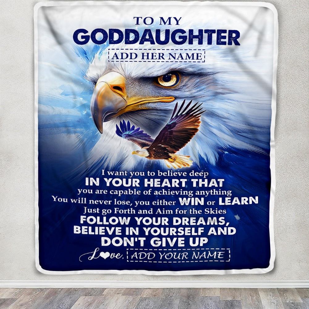 Personalized To My Goddaughter Gifts From Aunt Uncle Don't Give Up Eagle Gifts For Goddaughter Birthday Graduation Christmas Customized Fleece Throw Blanket | siriusteestore