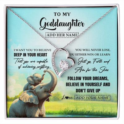 Forever Love Necklace 14K White Gold Finish | 1 | Personalized To My Goddaughter Gifts From Aunt Uncle Don't Give Up Elephant Gifts For Goddaughter Birthday Graduation Christmas Custom Gift Box Message Card | https://siriusteestore.