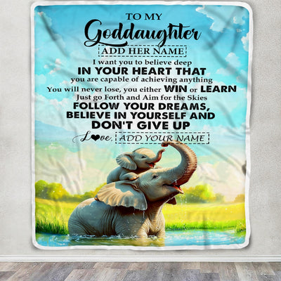 Personalized To My Goddaughter Gifts From Aunt Uncle Don't Give Up Elephant Gifts For Goddaughter Birthday Graduation Christmas Customized Fleece Blanket | siriusteestore