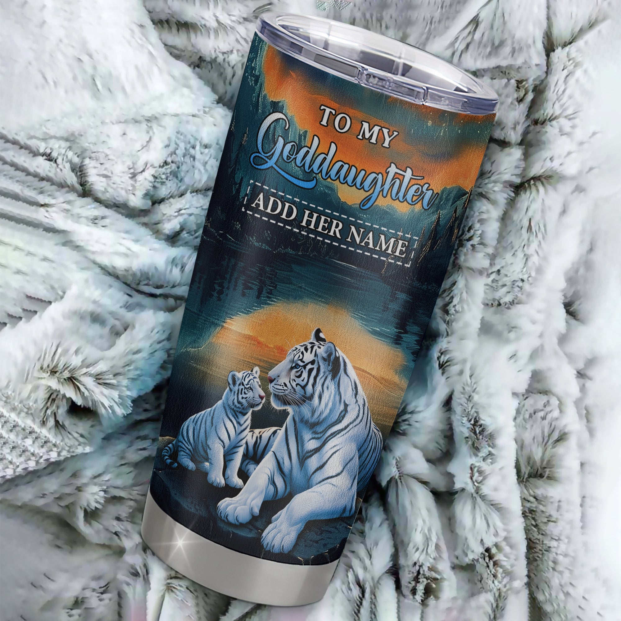 Personalized To My Goddaughter Gifts From Aunt Uncle Don't Give Up White Tiger Gifts For Goddaughter Birthday Graduation Christmas Custom Stainless Steel Travel Mug | siriusteestore