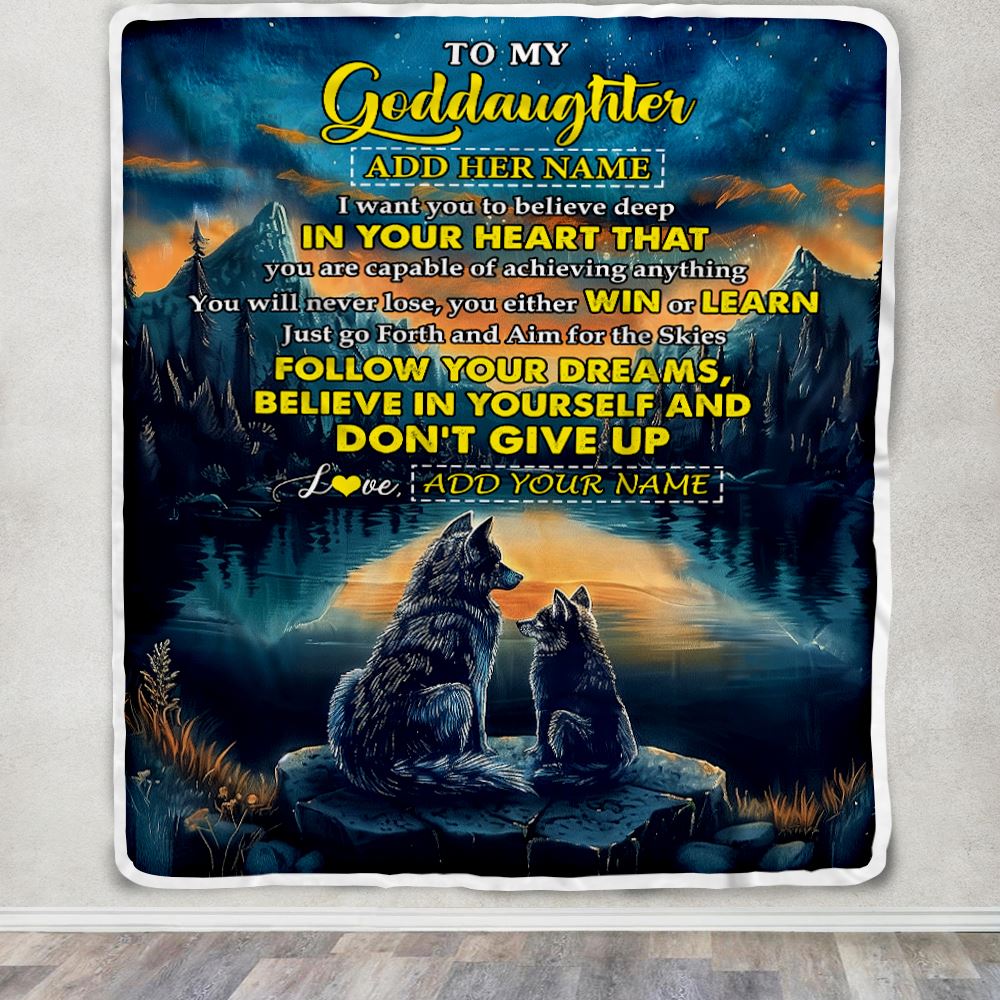 Personalized To My Goddaughter Gifts From Aunt Uncle Don't Give Up Wolf Gifts For Goddaughter Birthday Graduation Christmas Customized Fleece Throw Blanket | siriusteestore