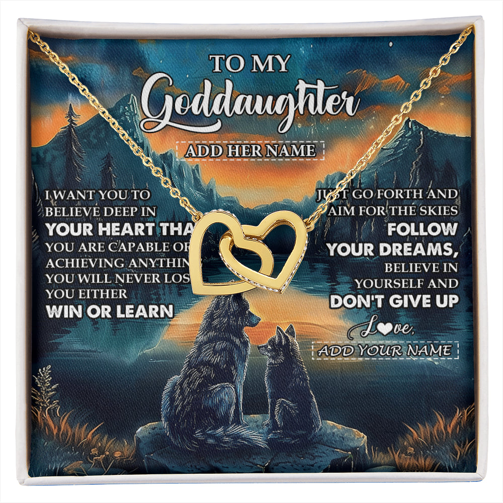 Interlocking Hearts Necklace 18K Yellow Gold Finish | 1 | Personalized To My Goddaughter Gifts From Aunt Uncle Don't Give Up Wolf Gifts For Goddaughter Birthday Graduation Christmas Customized Gift Box Message Card | siriusteestore