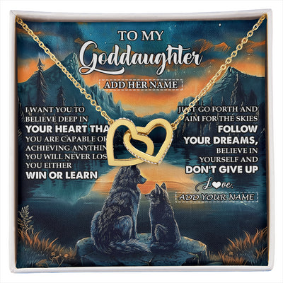 Interlocking Hearts Necklace 18K Yellow Gold Finish | 1 | Personalized To My Goddaughter Gifts From Aunt Uncle Don't Give Up Wolf Gifts For Goddaughter Birthday Graduation Christmas Customized Gift Box Message Card | siriusteestore