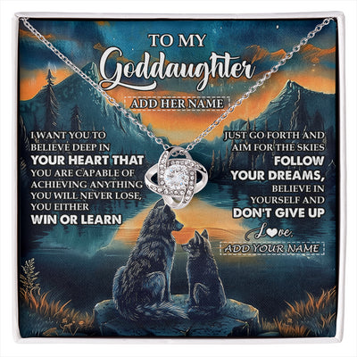 Love Knot Necklace 14K White Gold Finish | 1 | Personalized To My Goddaughter Gifts From Aunt Uncle Don't Give Up Wolf Gifts For Goddaughter Birthday Graduation Christmas Customized Gift Box Message Card | siriusteestore