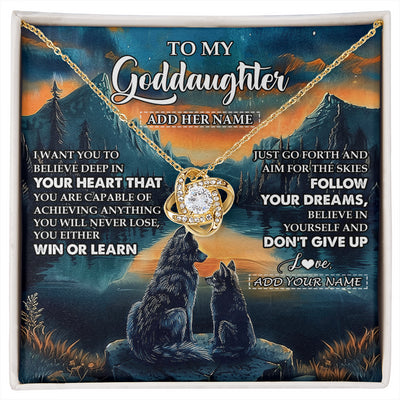 Love Knot Necklace 18K Yellow Gold Finish | 1 | Personalized To My Goddaughter Gifts From Aunt Uncle Don't Give Up Wolf Gifts For Goddaughter Birthday Graduation Christmas Customized Gift Box Message Card | siriusteestore