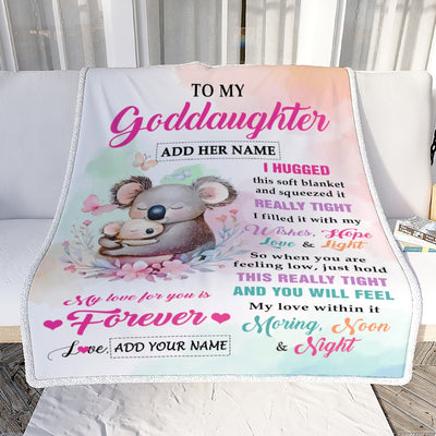 Personalized To My Goddaughter Gifts From Aunt Uncle Koala Letter I Hugged This Gifts For Goddaughter Birthday Graduation Christmas Customized Fleece Blanket | siriusteestore