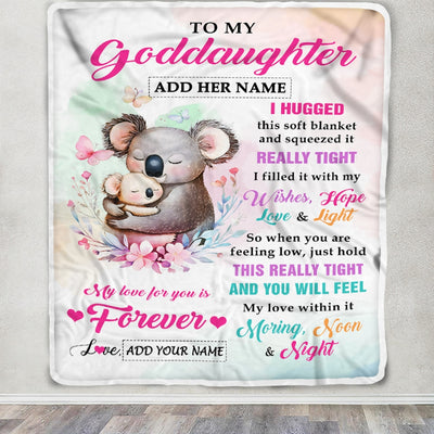 Personalized To My Goddaughter Gifts From Aunt Uncle Koala Letter I Hugged This Gifts For Goddaughter Birthday Graduation Christmas Customized Fleece Blanket | siriusteestore