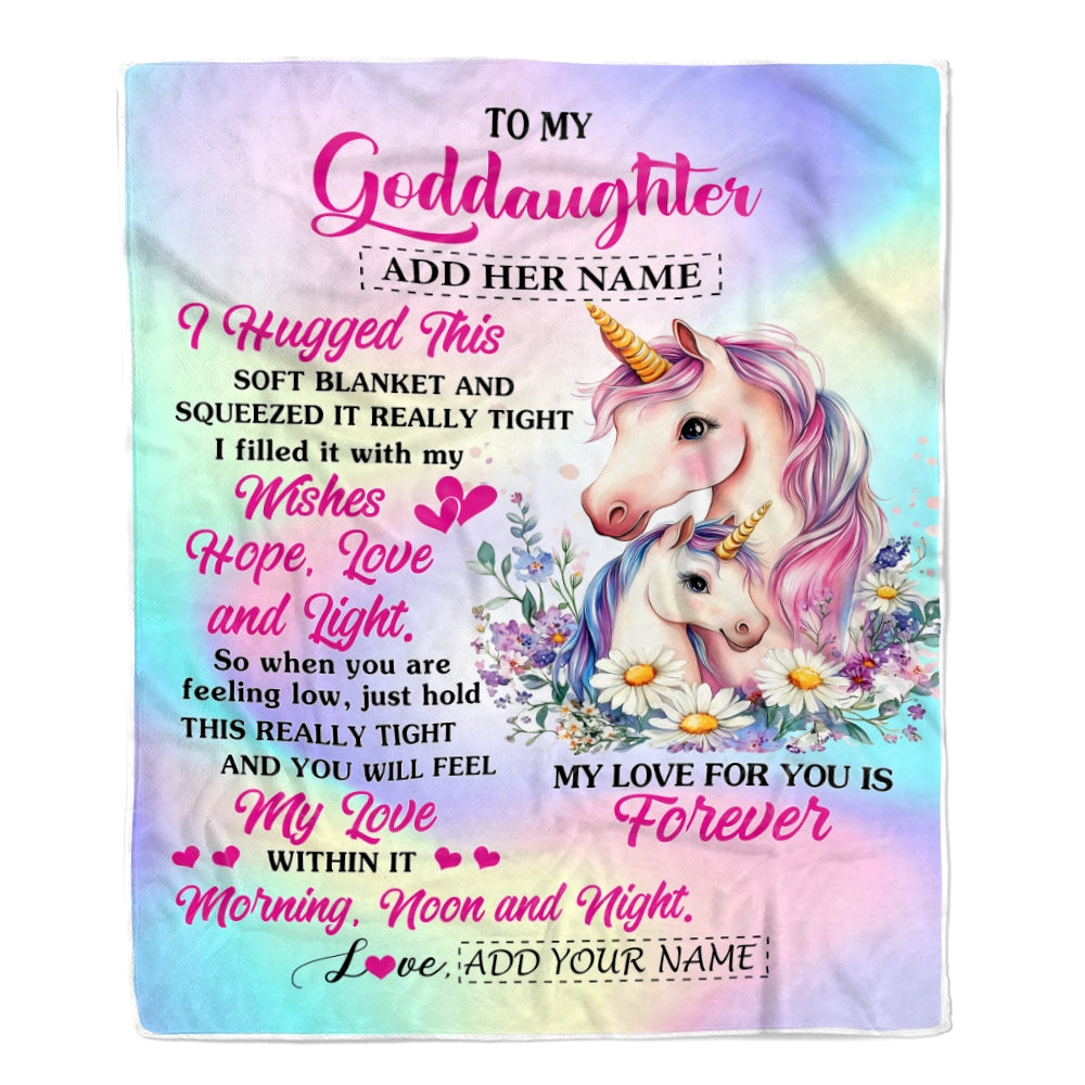 Personalized To My Goddaughter Gifts From Aunt Uncle Unicorn Letter I Hugged This Gifts For Goddaughter Birthday Graduation Christmas Customized Fleece Blanket | siriusteestore