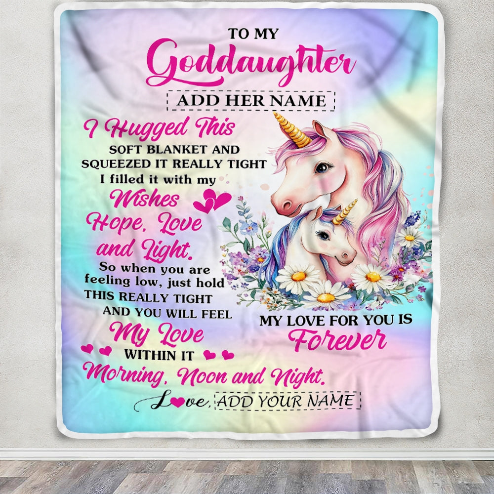 Personalized To My Goddaughter Gifts From Aunt Uncle Unicorn Letter I Hugged This Gifts For Goddaughter Birthday Graduation Christmas Customized Fleece Blanket | siriusteestore