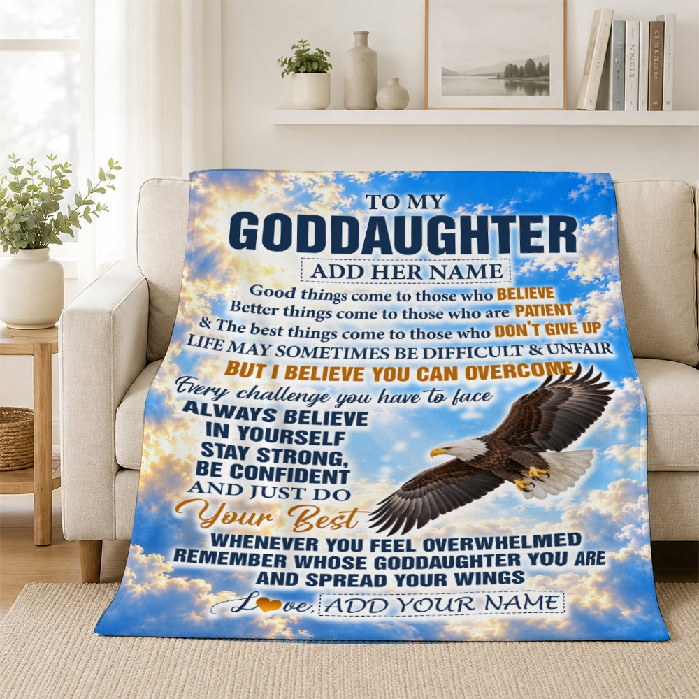 Personalized To My Goddaughter Gifts From Godfather Blanket Believe In Yourself Eagle Gifts For Goddaughter Birthday Present Christmas Custom Fleece Blanket | siriusteestore