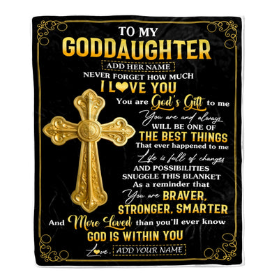 Personalized To My Goddaughter Gifts From Godfather Blanket Christian God Is With You Gifts For Goddaughter Birthday Present Christmas Custom Fleece Blanket | siriusteestore