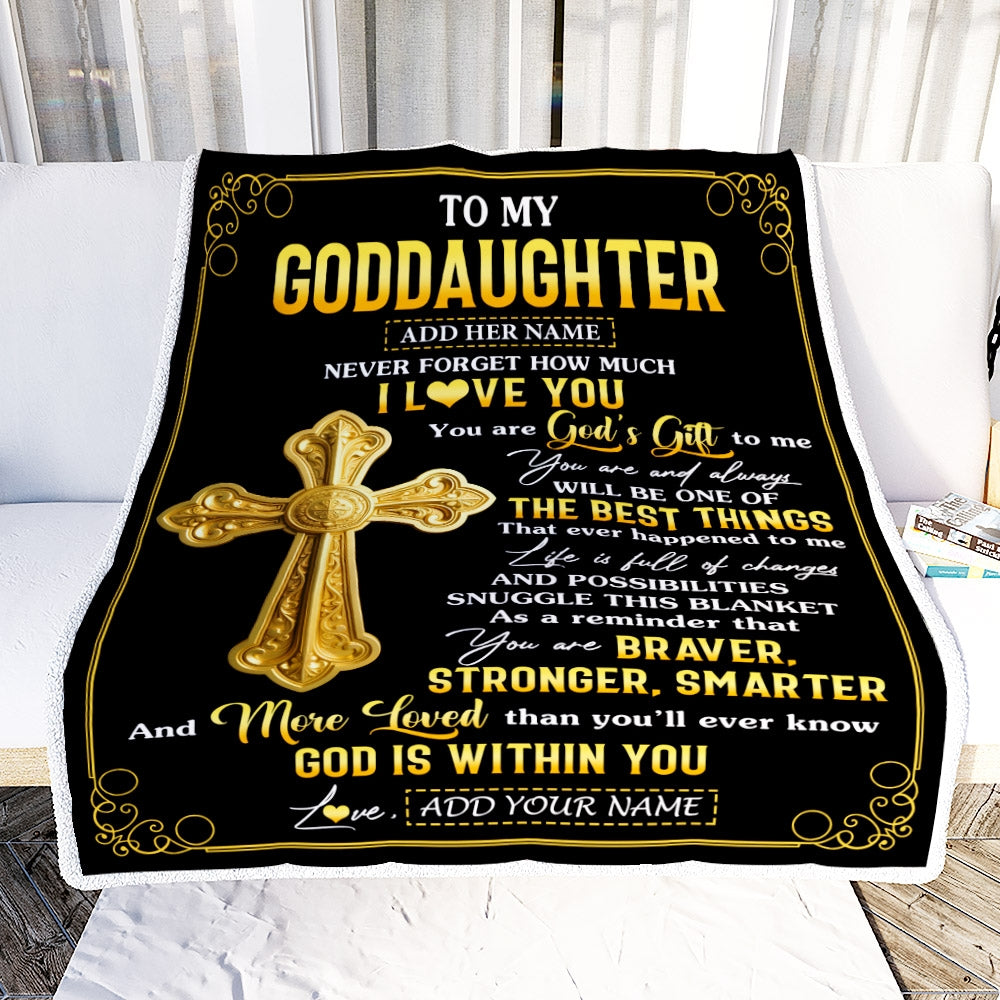 Personalized To My Goddaughter Gifts From Godfather Blanket Christian God Is With You Gifts For Goddaughter Birthday Present Christmas Custom Fleece Blanket | siriusteestore