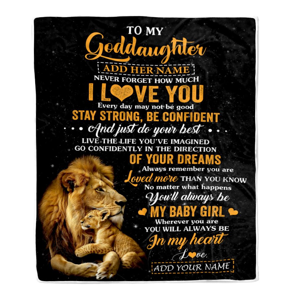 Personalized To My Goddaughter Gifts From Godfather Blanket Lion Never Forget How Much I Love You Goddaughter Birthday Graduation Christmas Fleece Blanket | siriusteestore