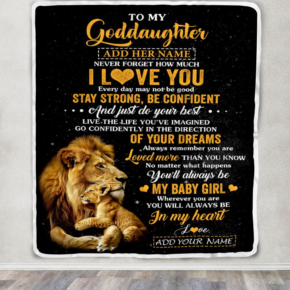 Personalized To My Goddaughter Gifts From Godfather Blanket Lion Never Forget How Much I Love You Goddaughter Birthday Graduation Christmas Fleece Blanket | siriusteestore