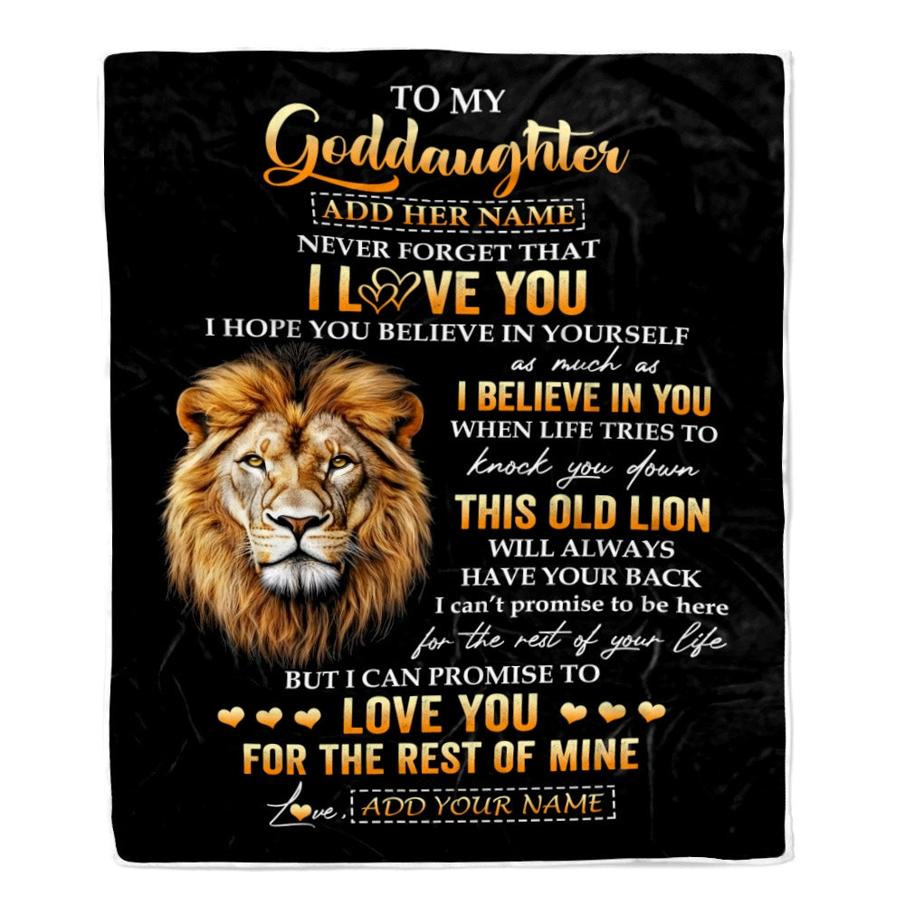 Personalized To My Goddaughter Gifts From Godfather Blanket Old Lion Love You Goddaughter Birthday Gifts Graduation Christmas Custom Fleece Throw Blanket | siriusteestore