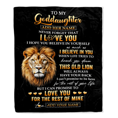 Personalized To My Goddaughter Gifts From Godfather Blanket Old Lion Love You Goddaughter Birthday Gifts Graduation Christmas Custom Fleece Throw Blanket | siriusteestore