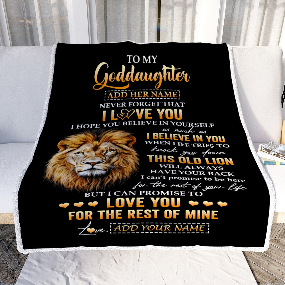 Personalized To My Goddaughter Gifts From Godfather Blanket Old Lion Love You Goddaughter Birthday Gifts Graduation Christmas Custom Fleece Throw Blanket | siriusteestore