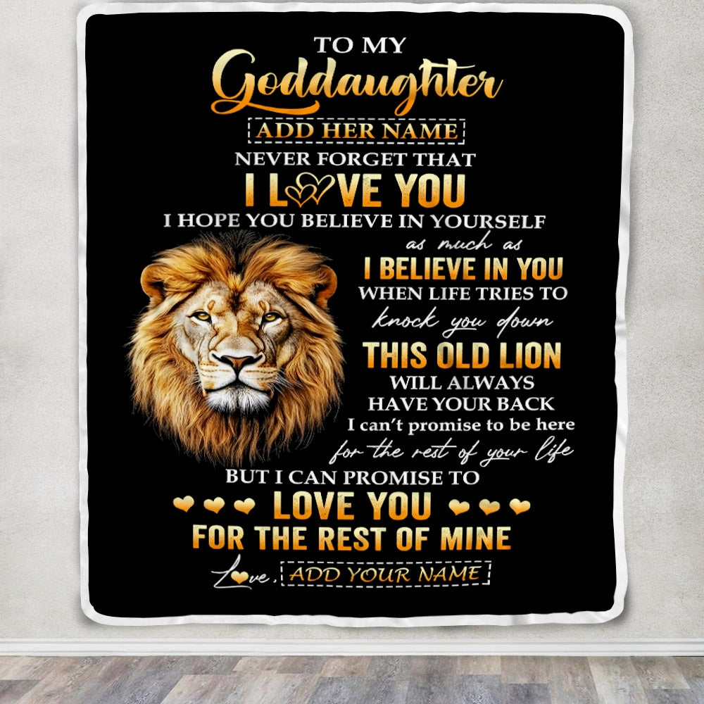 Personalized To My Goddaughter Gifts From Godfather Blanket Old Lion Love You Goddaughter Birthday Gifts Graduation Christmas Custom Fleece Throw Blanket | siriusteestore