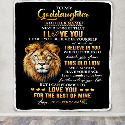 Personalized To My Goddaughter Gifts From Godfather Blanket Old Lion Love You Goddaughter Birthday Gifts Graduation Christmas Custom Fleece Throw Blanket | siriusteestore
