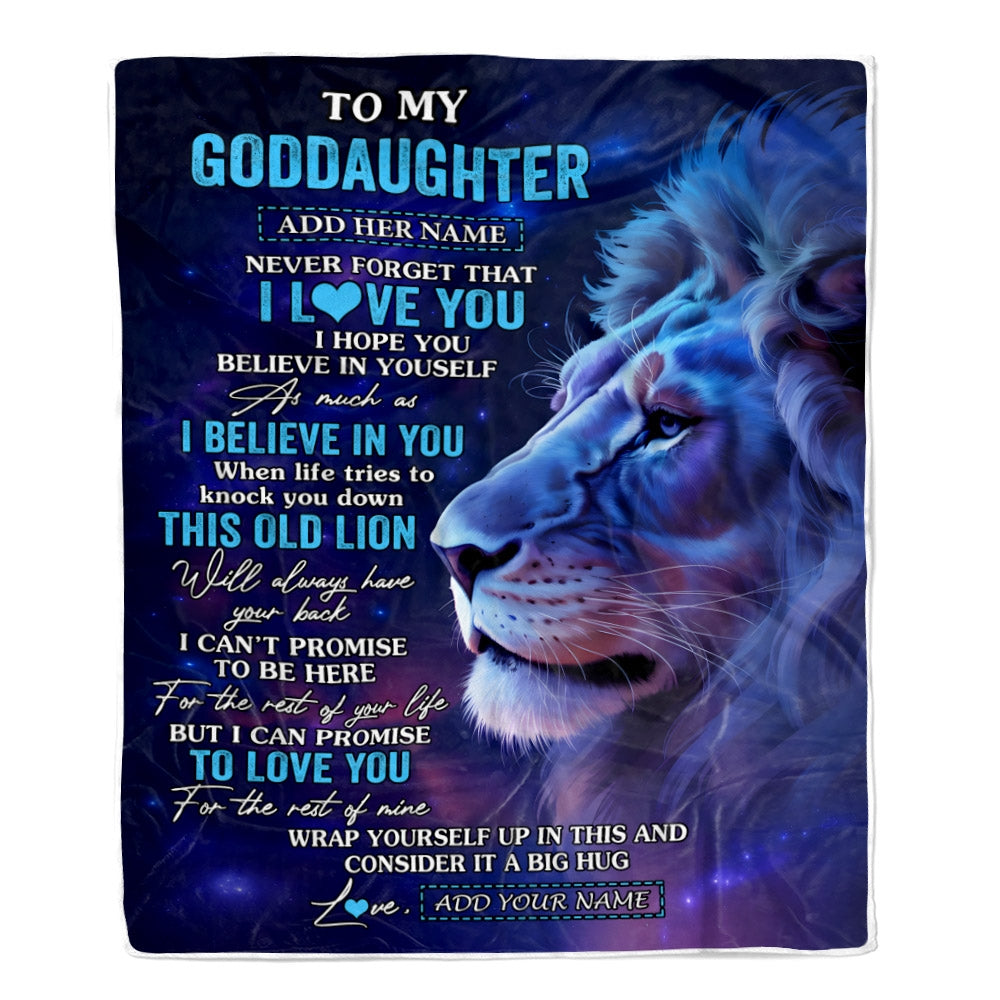 Personalized To My Goddaughter Gifts From Godfather Blanket This Old Lion Heart Gifts For Goddaughter Birthday Present Graduation Christmas Fleece Blanket | siriusteestore