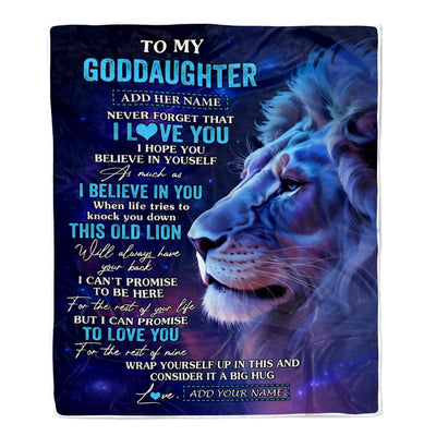 Personalized To My Goddaughter Gifts From Godfather Blanket This Old Lion Heart Gifts For Goddaughter Birthday Present Graduation Christmas Fleece Blanket | siriusteestore