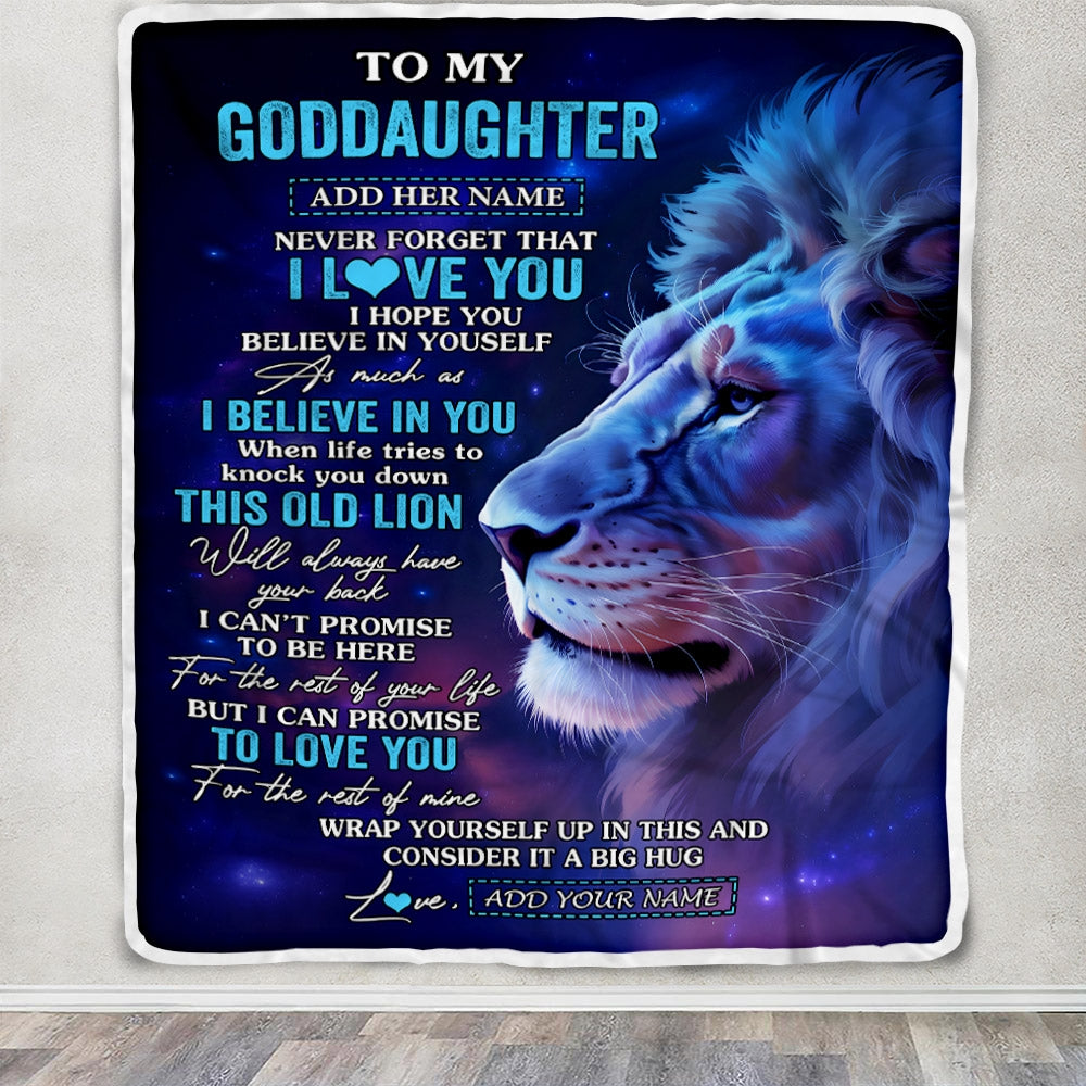 Personalized To My Goddaughter Gifts From Godfather Blanket This Old Lion Heart Gifts For Goddaughter Birthday Present Graduation Christmas Fleece Blanket | siriusteestore