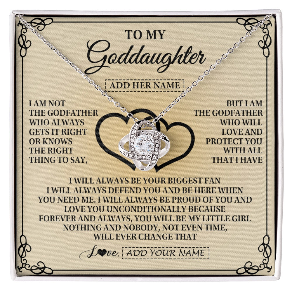 Love Knot Necklace 14K White Gold Finish | 1 | Personalized To My Goddaughter Gifts From Godfather Goddaughter Birthday Gifts Jewelry For Women Goddaughter Pendant Necklace Christmas Gift Box Message Card | https://siriusteestore.