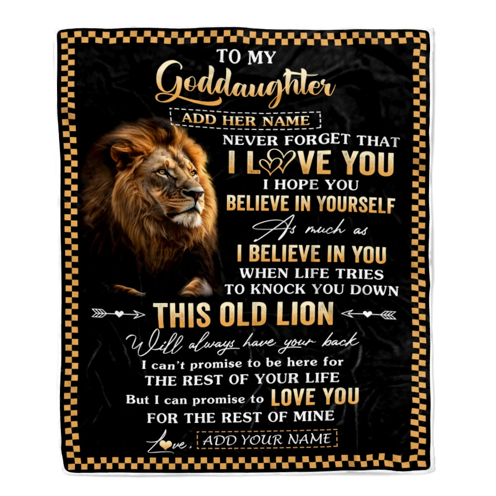 Personalized To My Goddaughter Gifts From Godfather Godmother Blanket Old Lion Love You Goddaughter Birthday Gifts Graduation Christmas Fleece Throw Blanket | siriusteestore