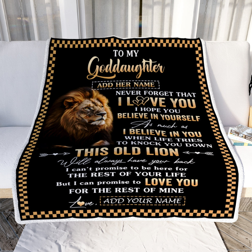 Personalized To My Goddaughter Gifts From Godfather Godmother Blanket Old Lion Love You Goddaughter Birthday Gifts Graduation Christmas Fleece Throw Blanket | siriusteestore