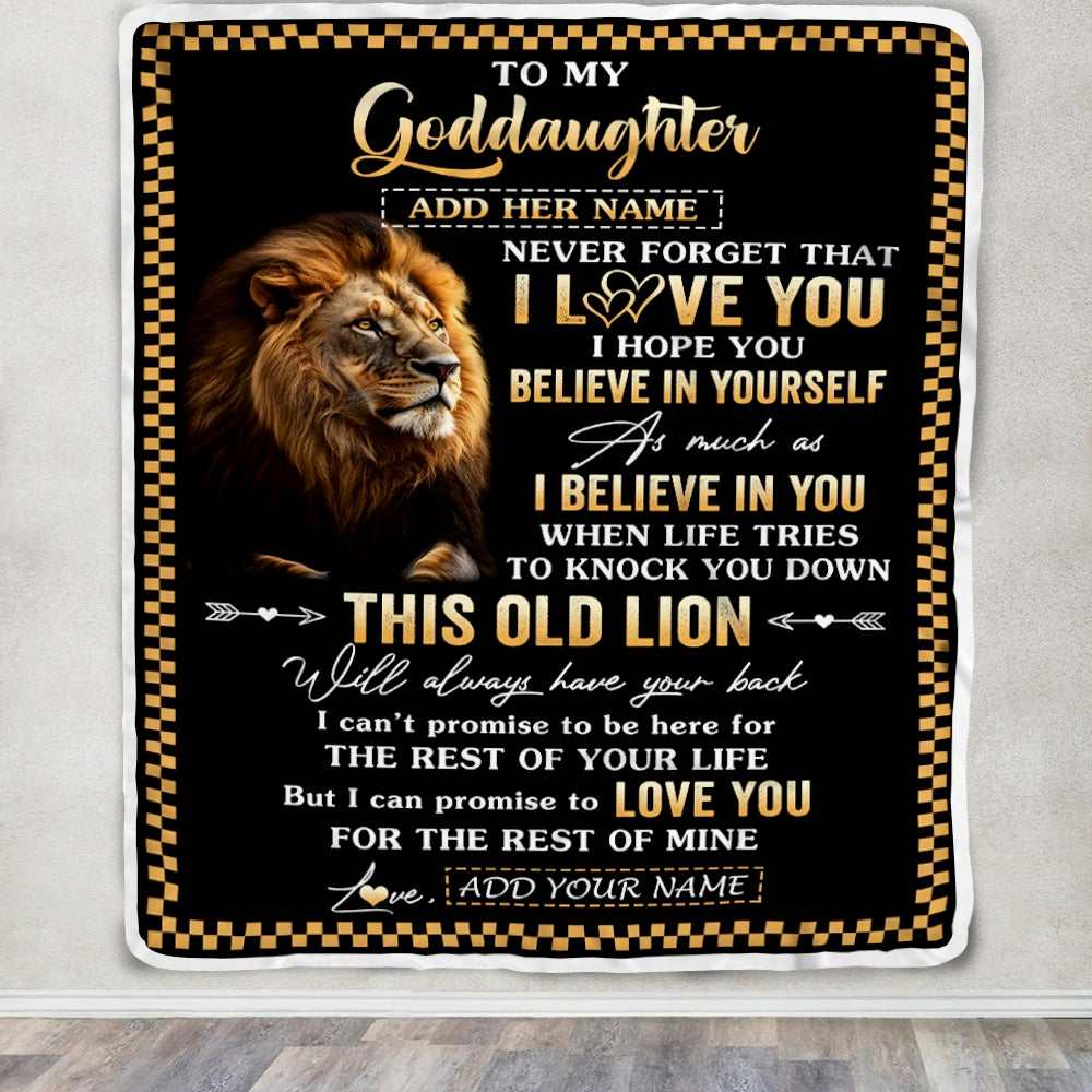 Personalized To My Goddaughter Gifts From Godfather Godmother Blanket Old Lion Love You Goddaughter Birthday Gifts Graduation Christmas Fleece Throw Blanket | siriusteestore